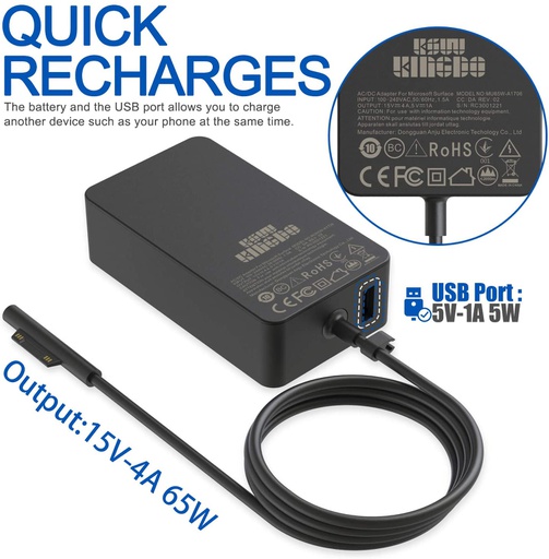 Microsoft Surface  pro-6 Original Charger, 65W Charger [Updated Version]